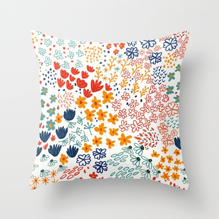 Meadow Flowers Minimal Illustration, Botanical Nature Floral Colorful Summer Painting Throw Pillow by 83 Oranges Free Spirits - Cover (16" x 16") With Pillow Insert - Indoor Pillow - Image 0
