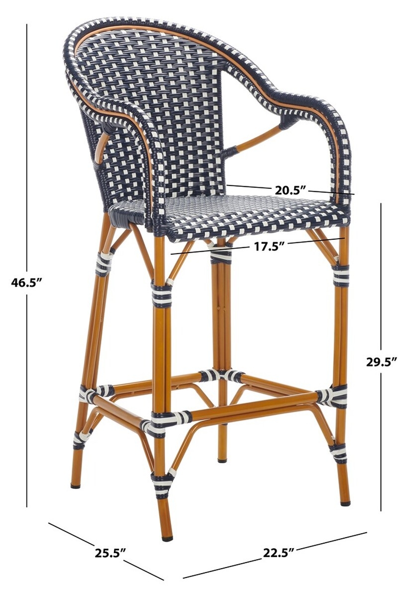 California Bar stool W Arms - Navy/White - Safavieh - Image 8