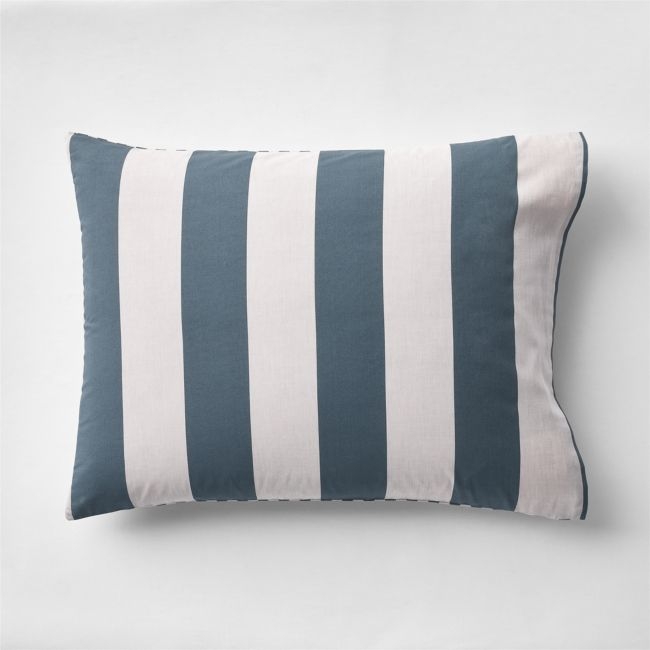 Riviera Slate Blue and Oatmeal Reversible Stripe Organic Cotton Kids Pillow Sham - Image 0