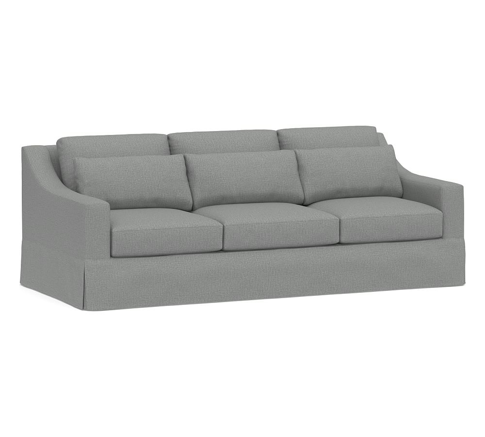 York Slope Arm Slipcovered Deep Seat Side Sleeper Sofa, Down Blend Wrapped Cushions, Performance Brushed Basketweave Chambray - Image 0
