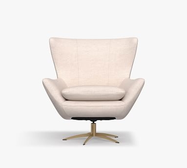 Wells Upholstered Tight Back Swivel Armchair with Brass Base, Polyester Wrapped Cushions, Performance Heathered Tweed Pebble - Image 3