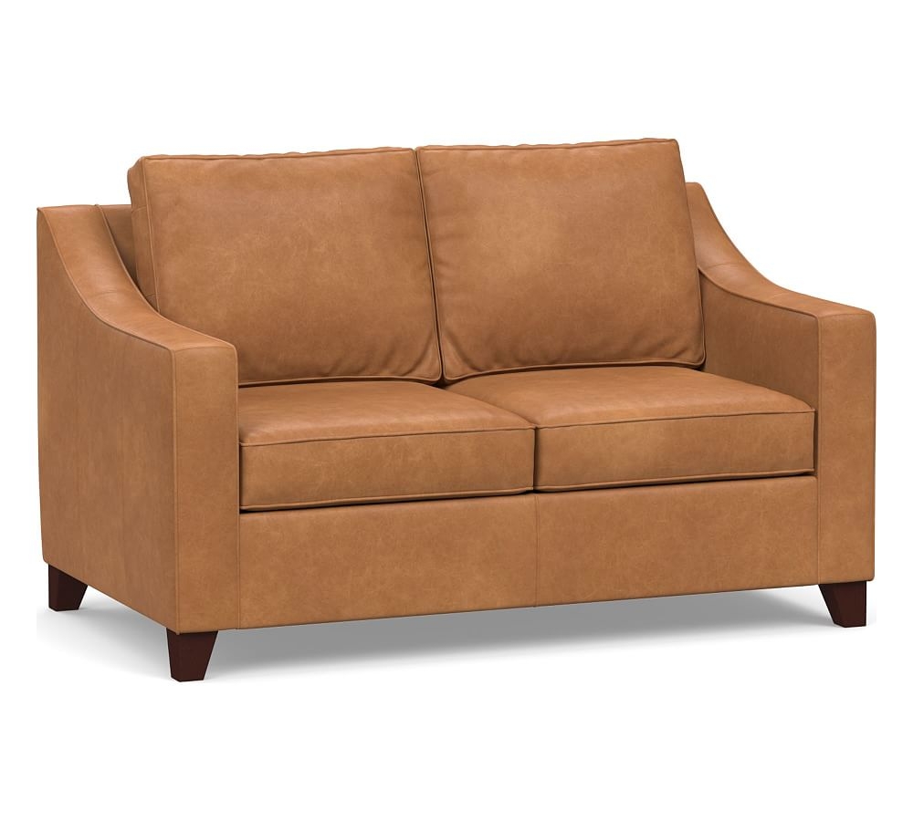 Cameron Slope Arm Leather Loveseat 62", Polyester Wrapped Cushions, Churchfield Camel - Image 0