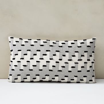 Offset Fringe Pillow Cover, Set of 2, 12"x21", Black - Image 0