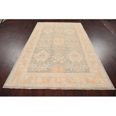 One-of-a-Kind Hand-Knotted New Age Oushak Beige 5'2" x 8'2" Wool Area Rug - Image 0