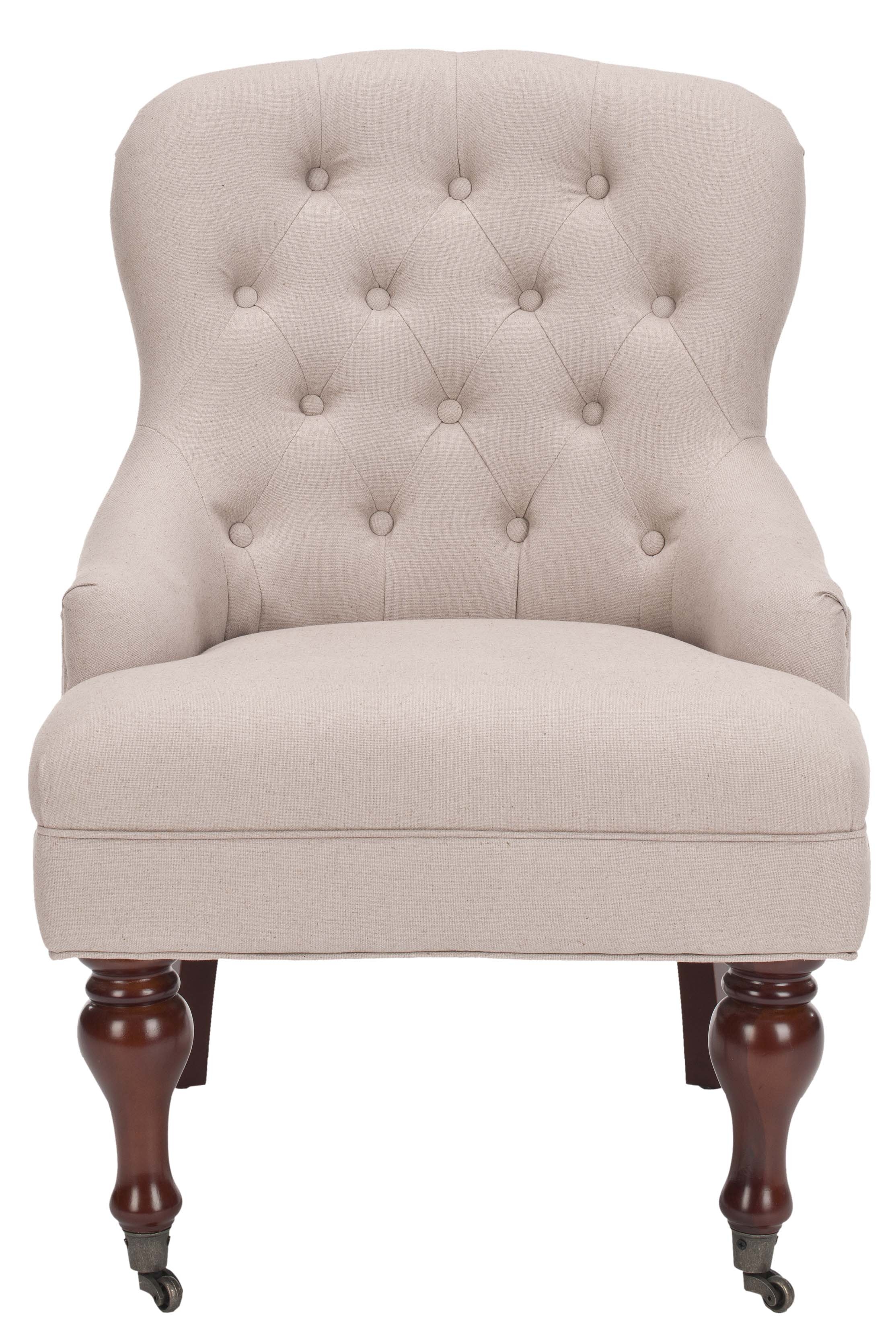 Falcon Tufted Arm Chair - Taupe/Cherry Mahogany - Safavieh - Image 0