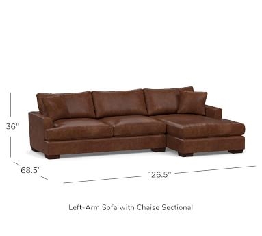 Sullivan Fin Arm Leather Deep Seat Left Arm Sofa with Chaise Sectional, Down Blend Wrapped Cushions, Churchfield Camel - Image 5