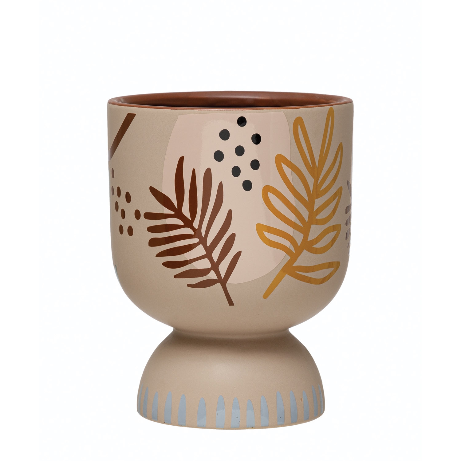 Stoneware Footed Planter with Abstract Design - Image 0