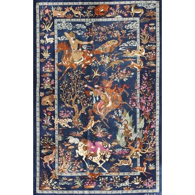 Floral Wool Dark Blue/Brown Area Rug - Image 0