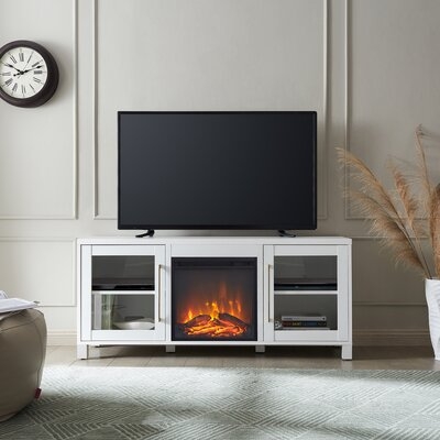 Marzetta Charcoal Gray Tv Stand With Log Fireplace Insert - Image 0
