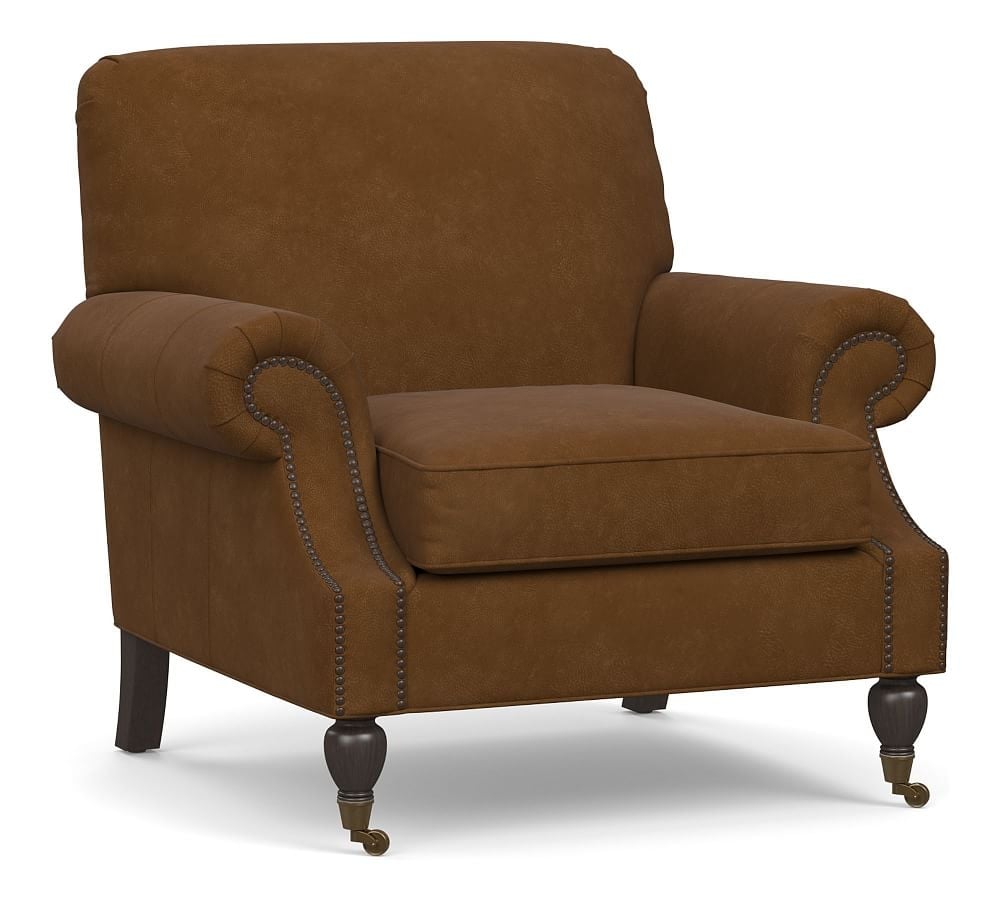 Brooklyn Leather Armchair, Polyester Wrapped Cushions, Aviator Umber - Image 0