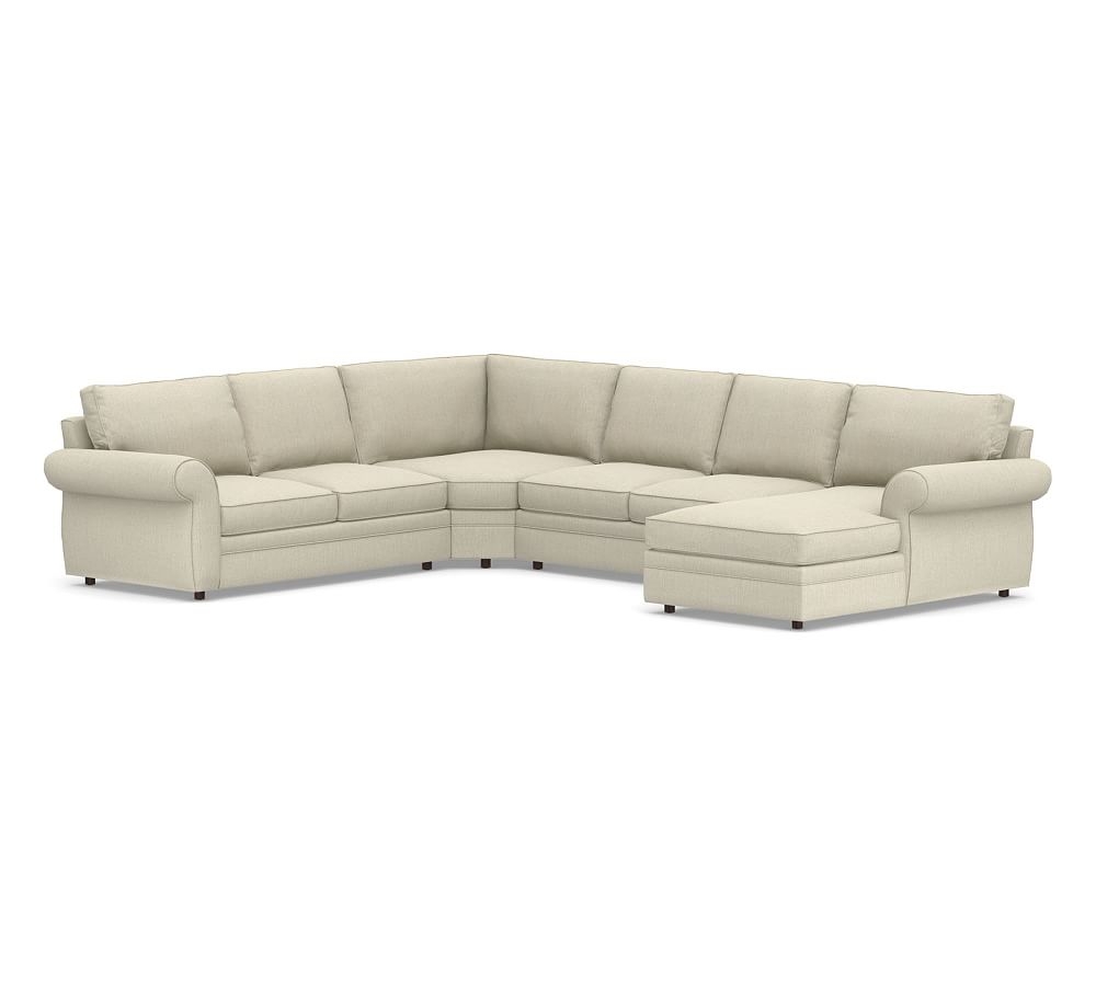 Pearce Roll Arm Upholstered Left Arm 4-Piece Chaise Sectional with Wedge, Down Blend Wrapped Cushions, Chenille Basketweave Oatmeal - Image 0
