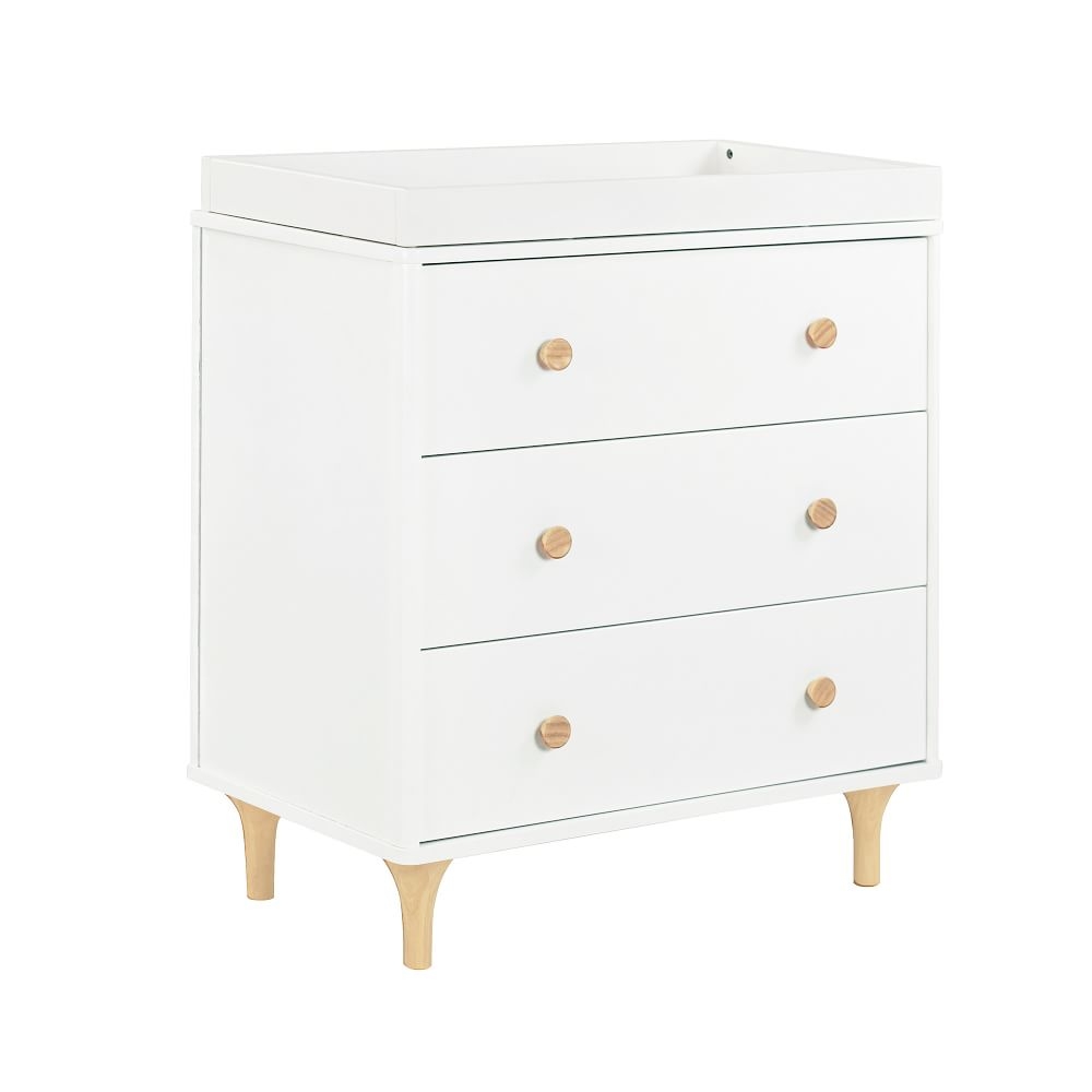 Lolly 3-Drawer Changer Dresser with Removable Changing Tray, White/Natural, WE Kids - Image 0