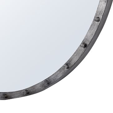Industrial Riveted Round Mirror, Silver - Image 3