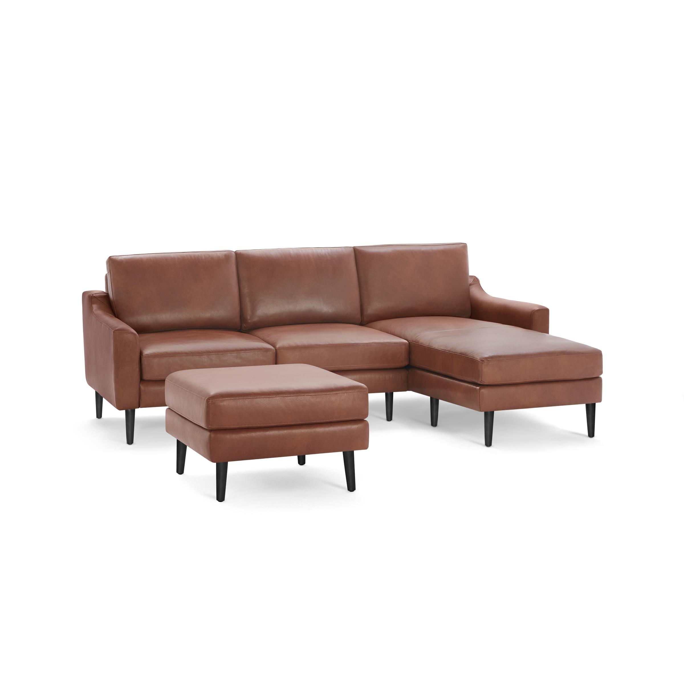 Nomad Leather Sectional with Ottoman - Chestnut - Top Grain Leather / Ebony - Wood / Slope - Image 0
