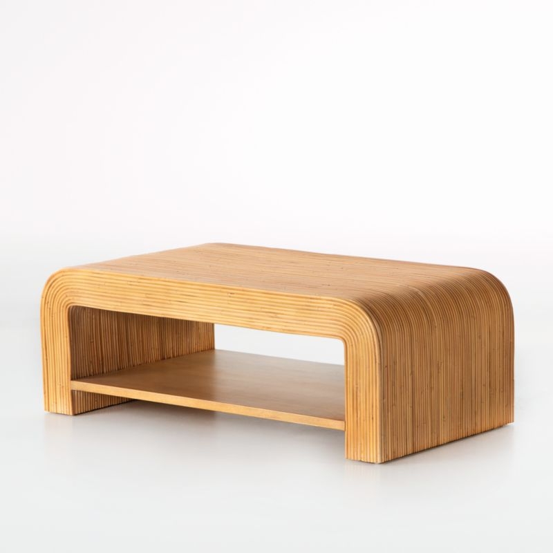 Frannie Honey Rattan 45" Rectangular Coffee Table with Shelf - Image 1