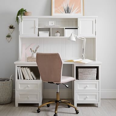 Beadboard Smart(TM) Double Cubby Desk + Hutch Set, Weathered White - Image 4