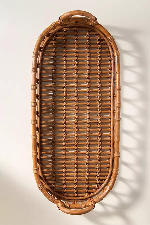 Handwoven Rattan Basket Handle Tray - Image 0