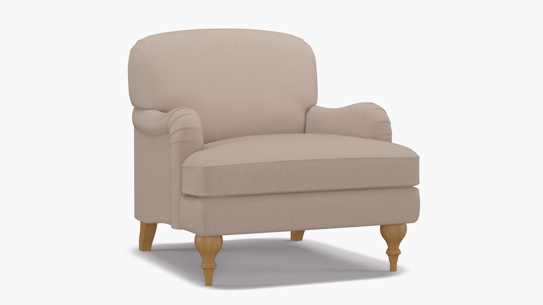 English Roll Arm Chair, Husk Everyday Linen, Natural Turned Wood Leg - Image 1