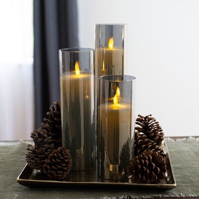 Tall Flameless Pillar Candles With Remote- Set Of 3 - Image 0