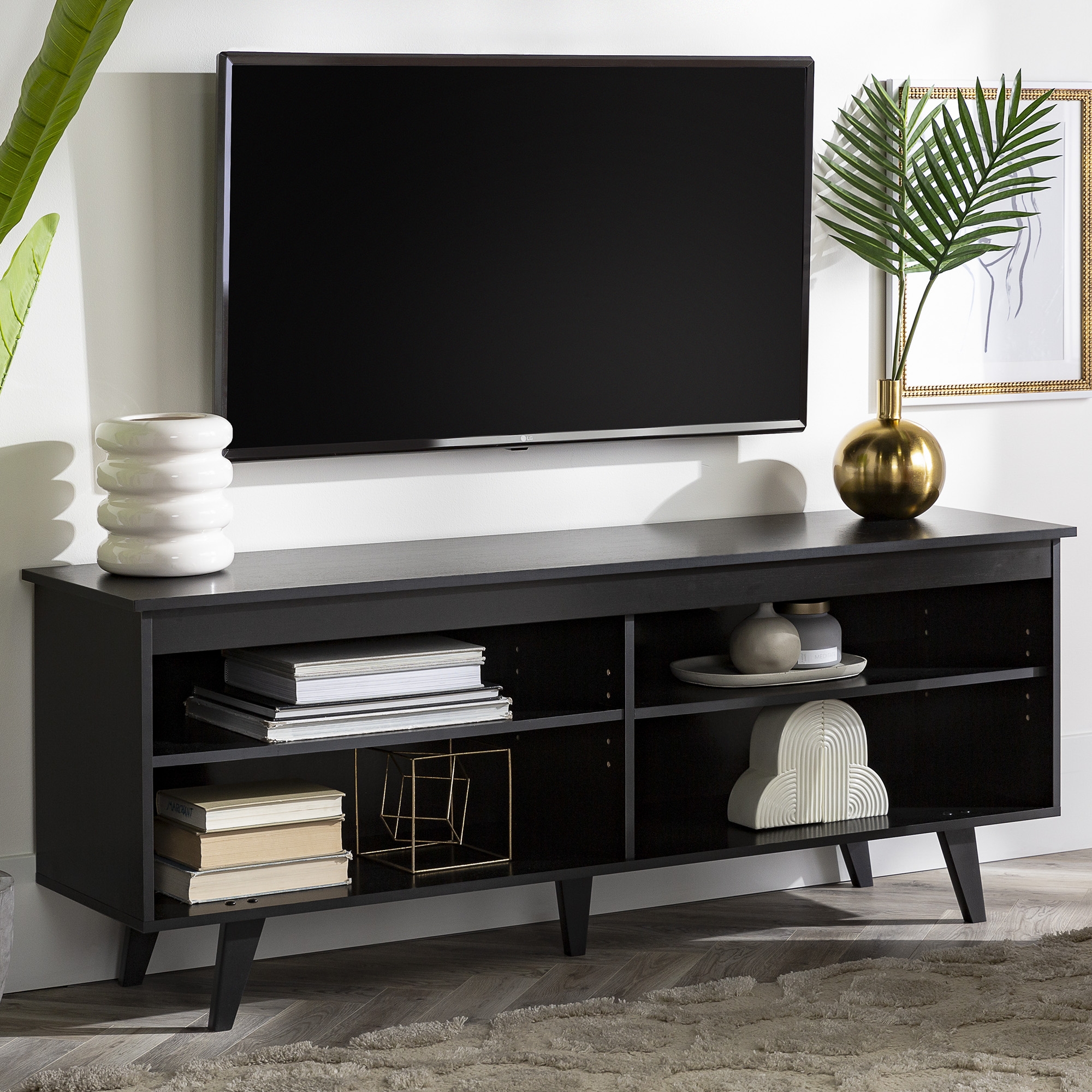 58" Simple Contemporary TV Stand - Black - Image 4