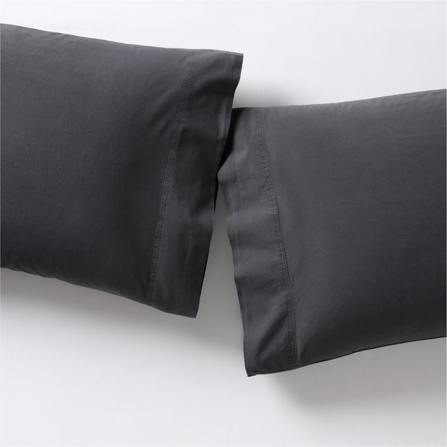 Favorite Washed Organic Cotton Midnight Navy Blue King Pillowcases, Set of 2 - Image 0