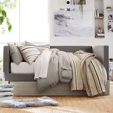 Bailey Daybed with Trundle, Twin, Brushed Fog/Lustre Velvet Linen - Image 3