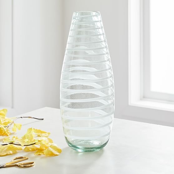 White Mexican Glass Vase, Tall Tapered - Image 0