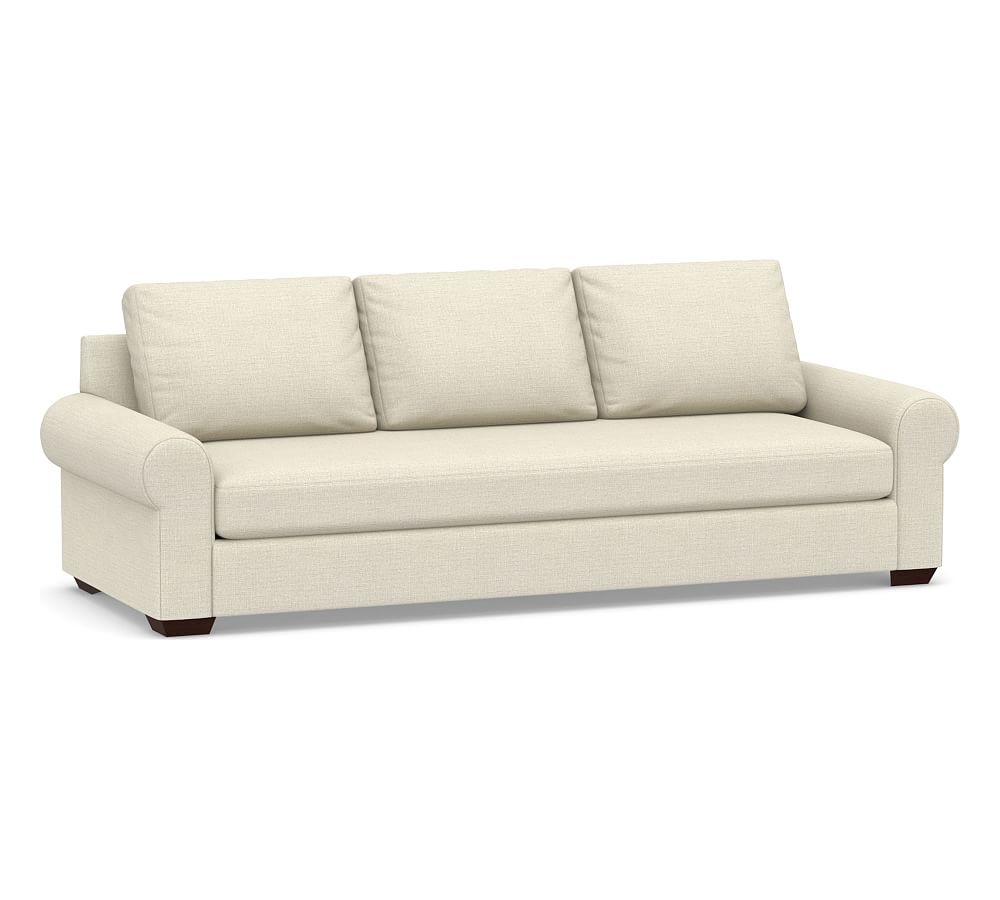 Big Sur Roll Arm Upholstered Grand Sofa 106" with Bench Cushion, Down Blend Wrapped Cushions, Basketweave Slub Oatmeal - Image 0