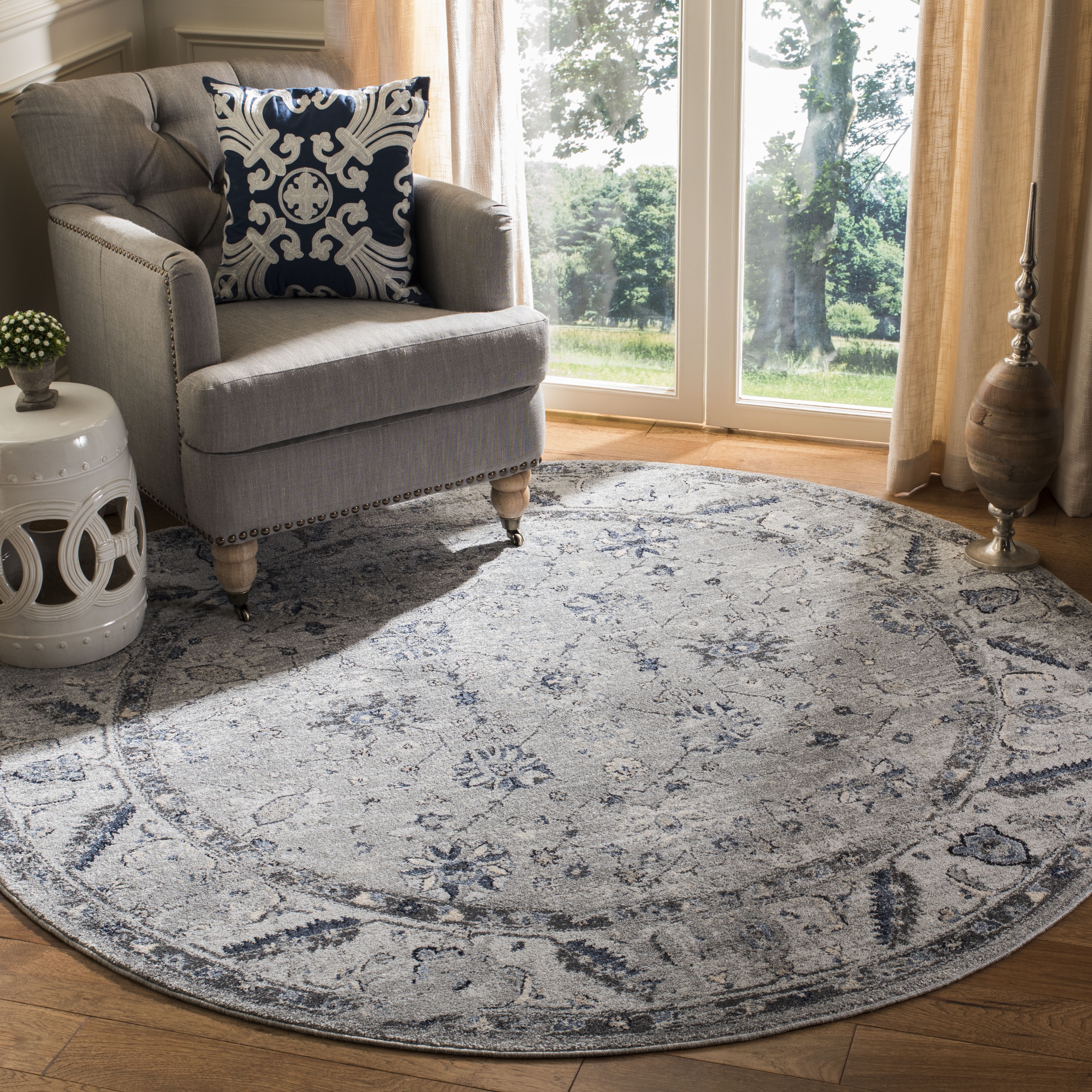Arlo Home Woven Area Rug, CHL413F, Grey/Dark Grey,  6' 7" X 6' 7" Round - Image 1