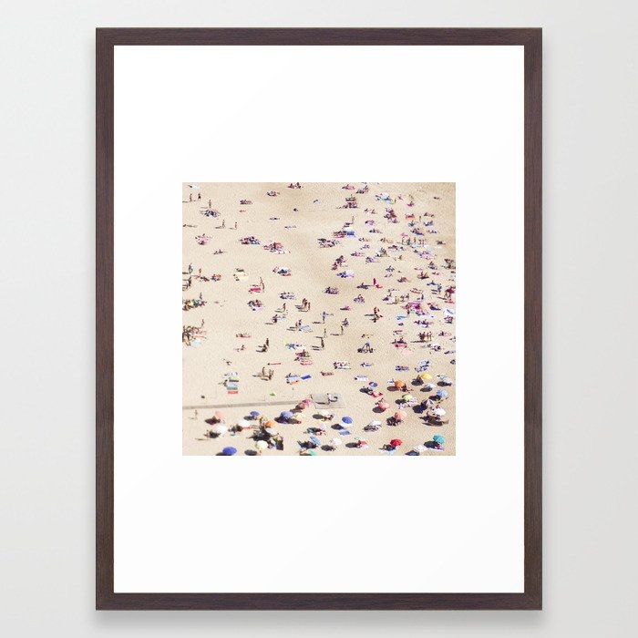 Aerial Beach Print - Colorful Umbrellas - Crowded Beach Photography By Ingrid Beddoes Framed Art Print by Ingrid Beddoes Photography - Conservation Walnut - Medium(Gallery) 18" x 24"-20x26 - Image 0
