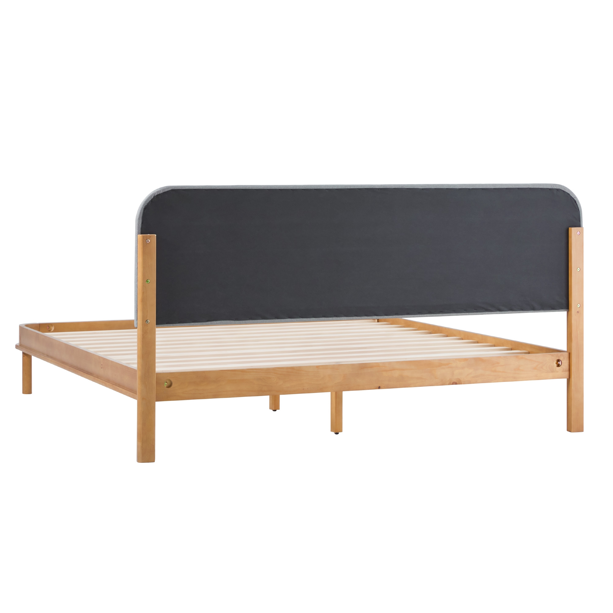 Contemporary Solid Wood King Bed with Curved Headboard - English Oak/Grey - Image 2