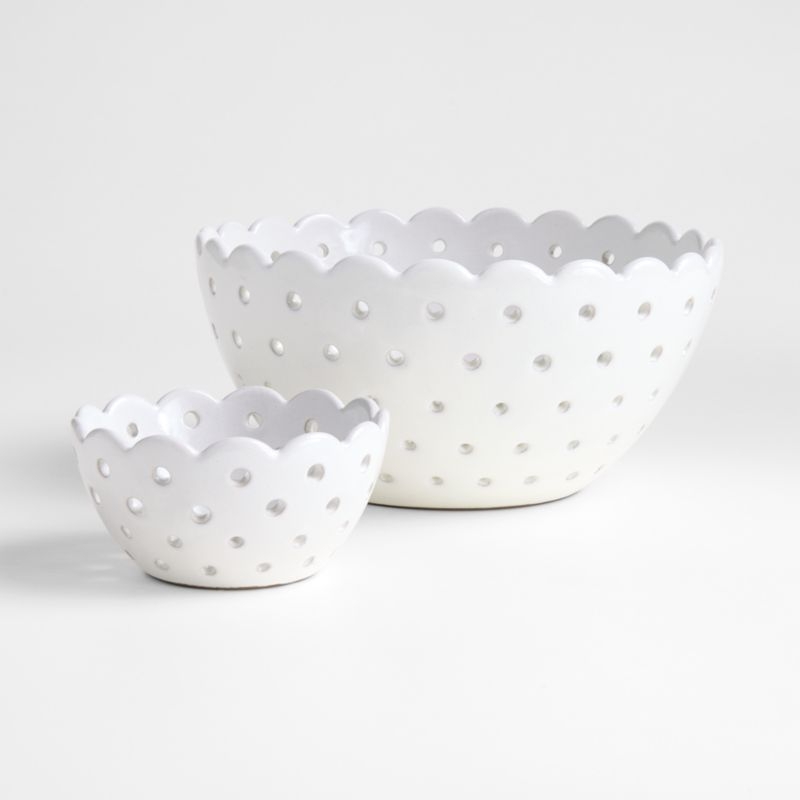 Large White Scallop Eyelet Stoneware Colander by Laura Kim - Image 3