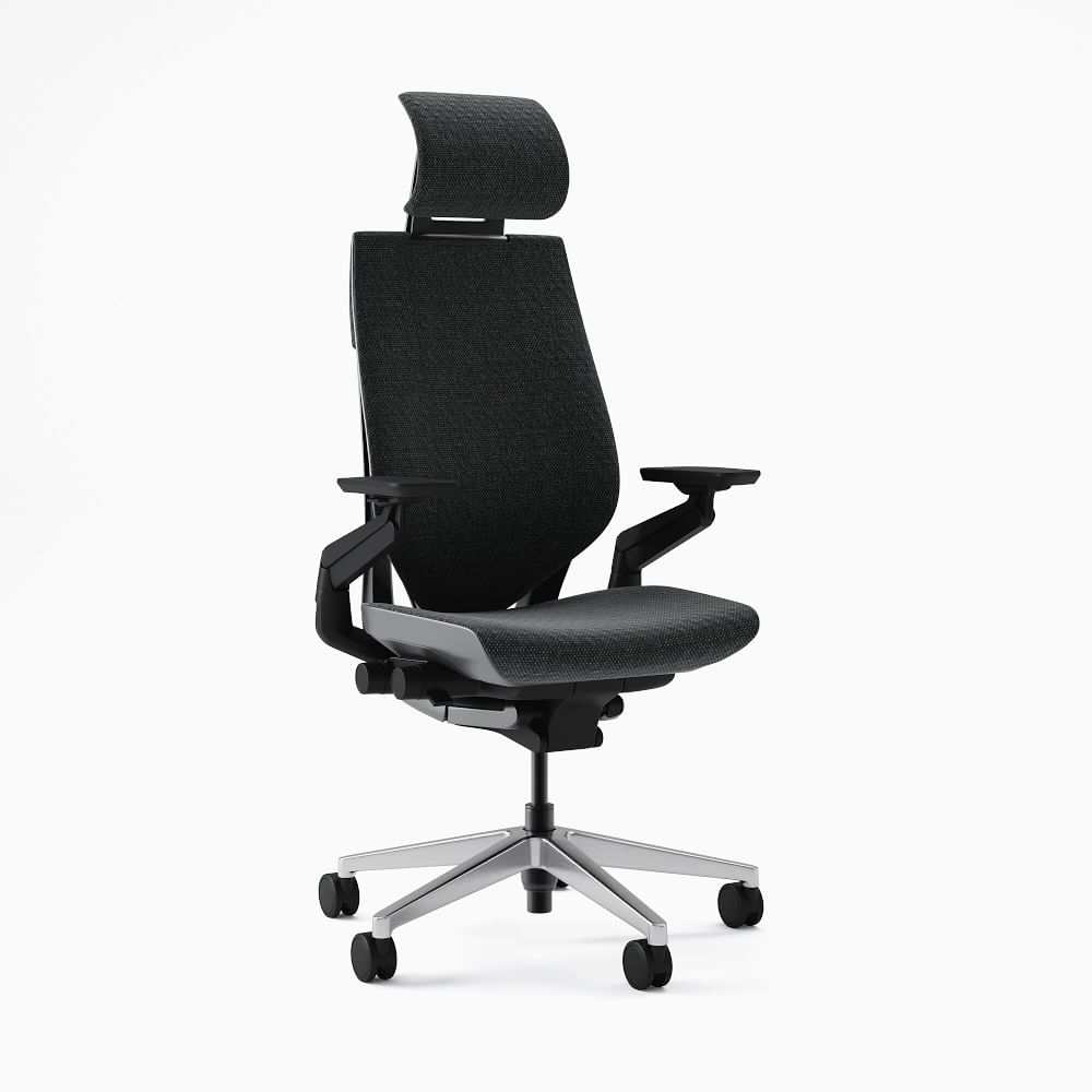 Steelcase Gesture Armed Task Chair With Lumbar, Hard Casters, Headrest, Black Frame, Remix, Pebble - Image 0
