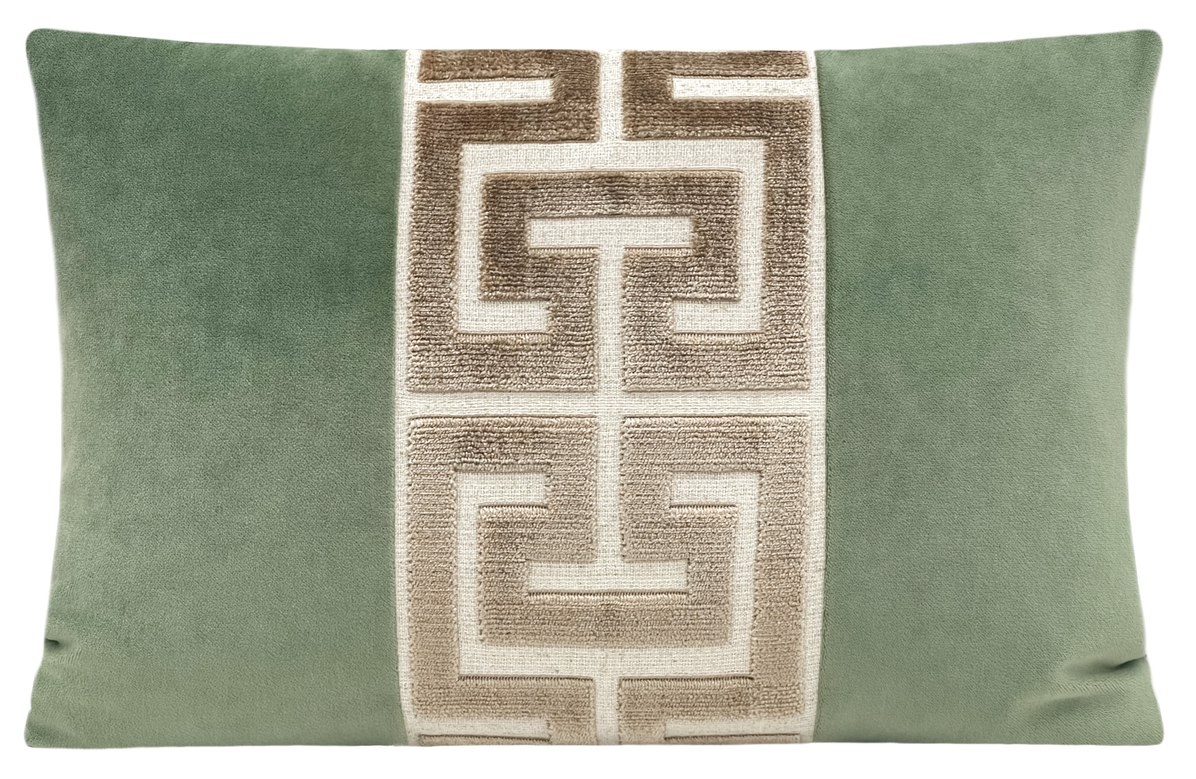 THE LITTLE LUMBAR :: SOCIETY VELVET // EUCALYPTUS + TAUPE GREEK TRIM - SAMPLE 4" X 4" - Image 0