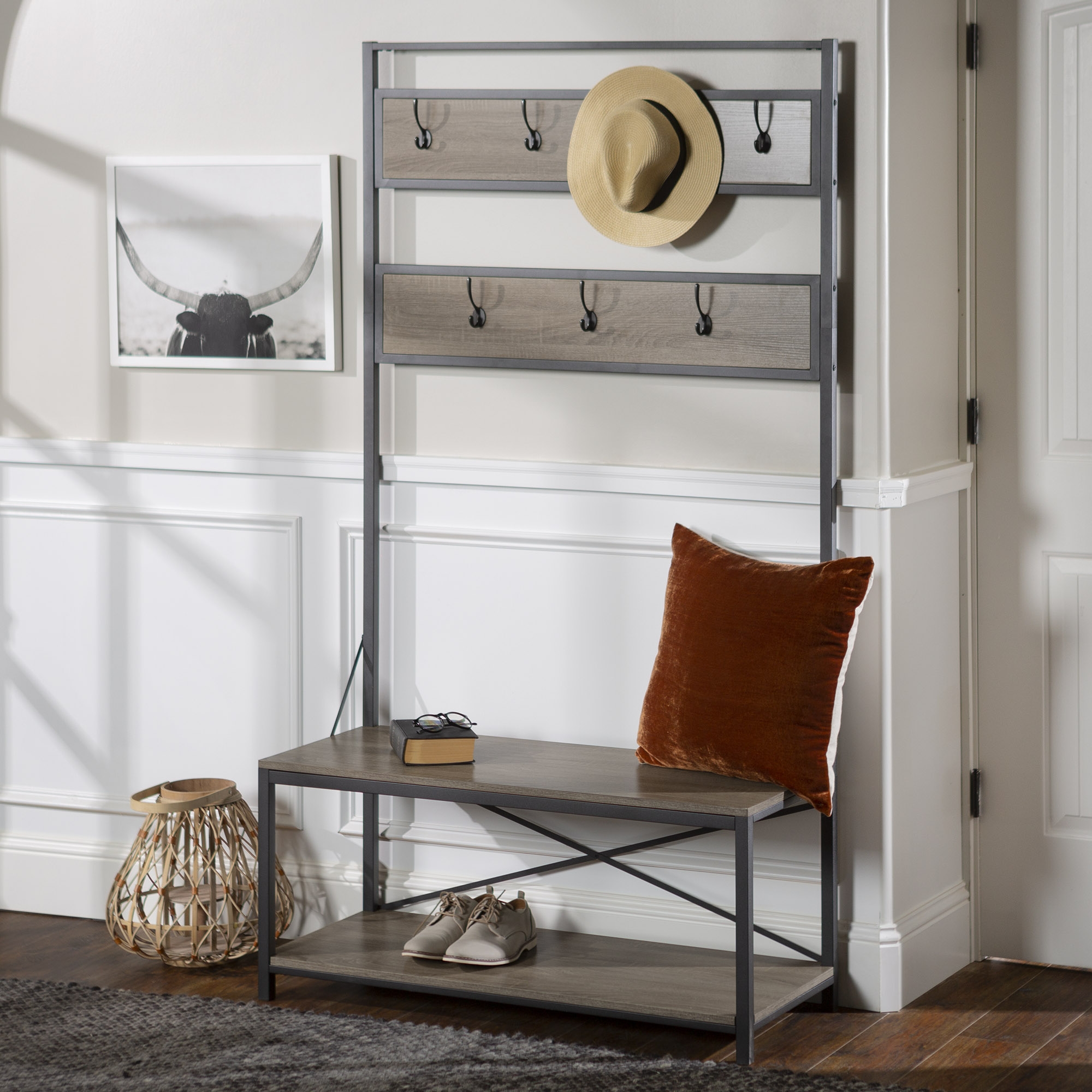 40" Rustic Wood Hall Tree - Driftwood - Image 3