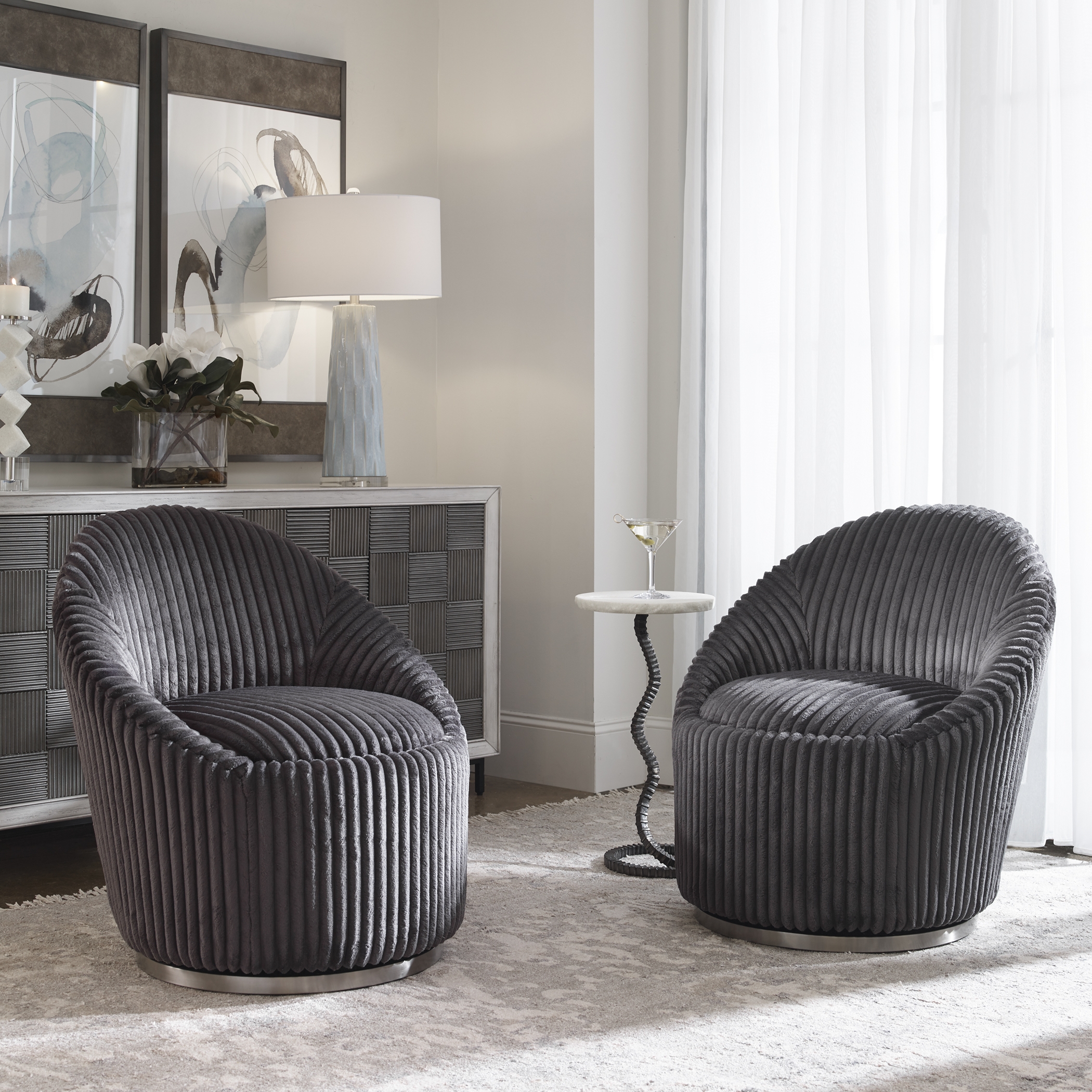 Crue Gray Fabric Swivel Chair - Image 2