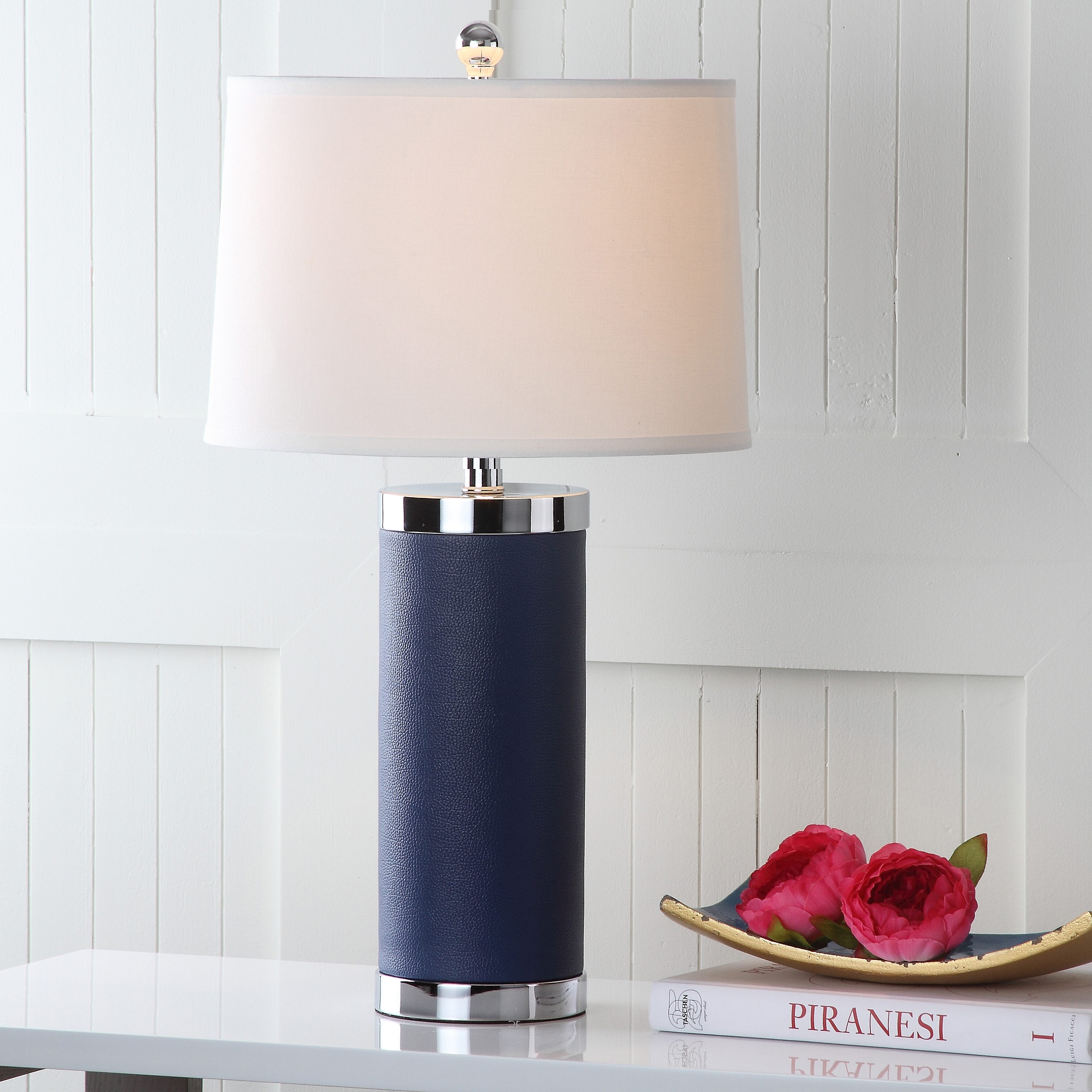 Leather 25-Inch H Column Table Lamp - Navy - Safavieh - Image 5