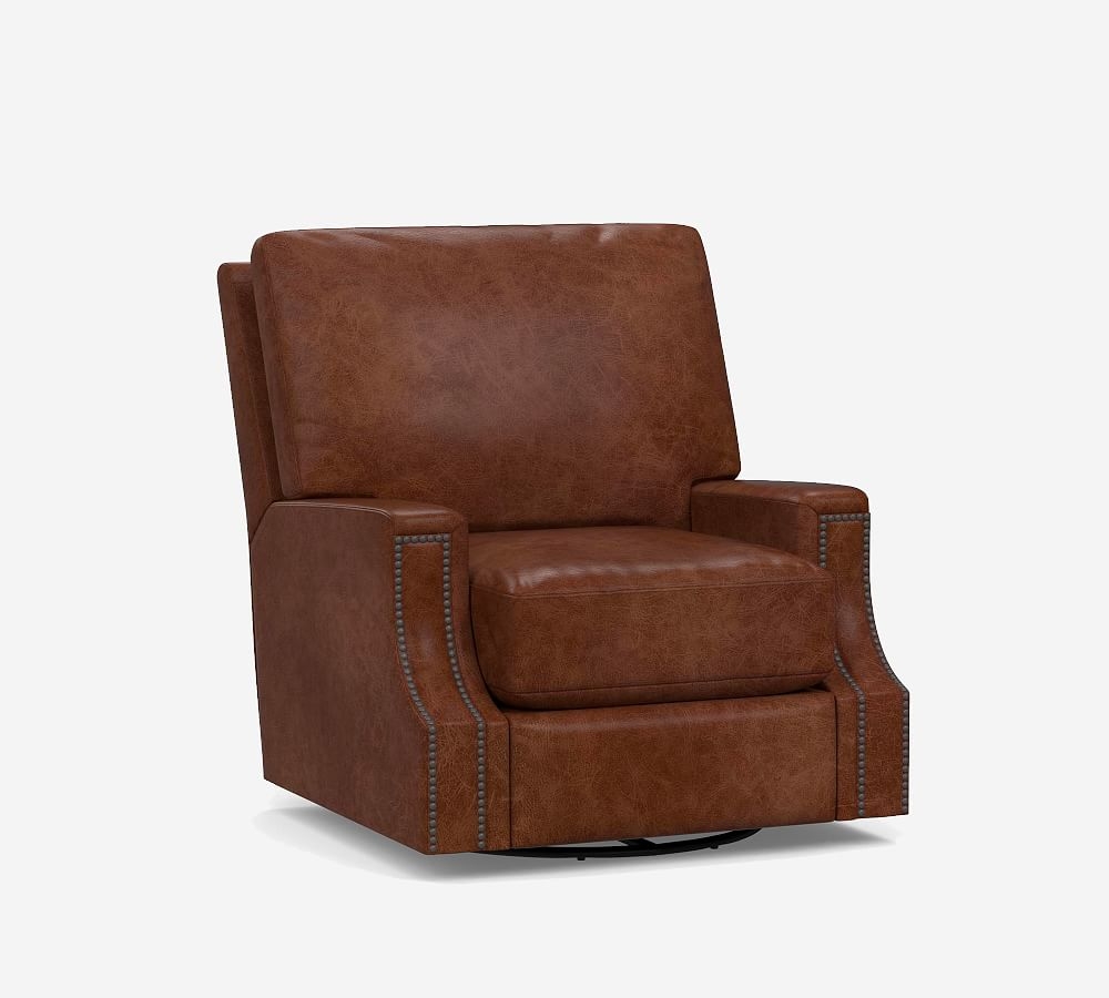 James Square Arm Leather Swivel Armchair, Down Blend Wrapped Cushions, Nubuck Coffee - Image 0