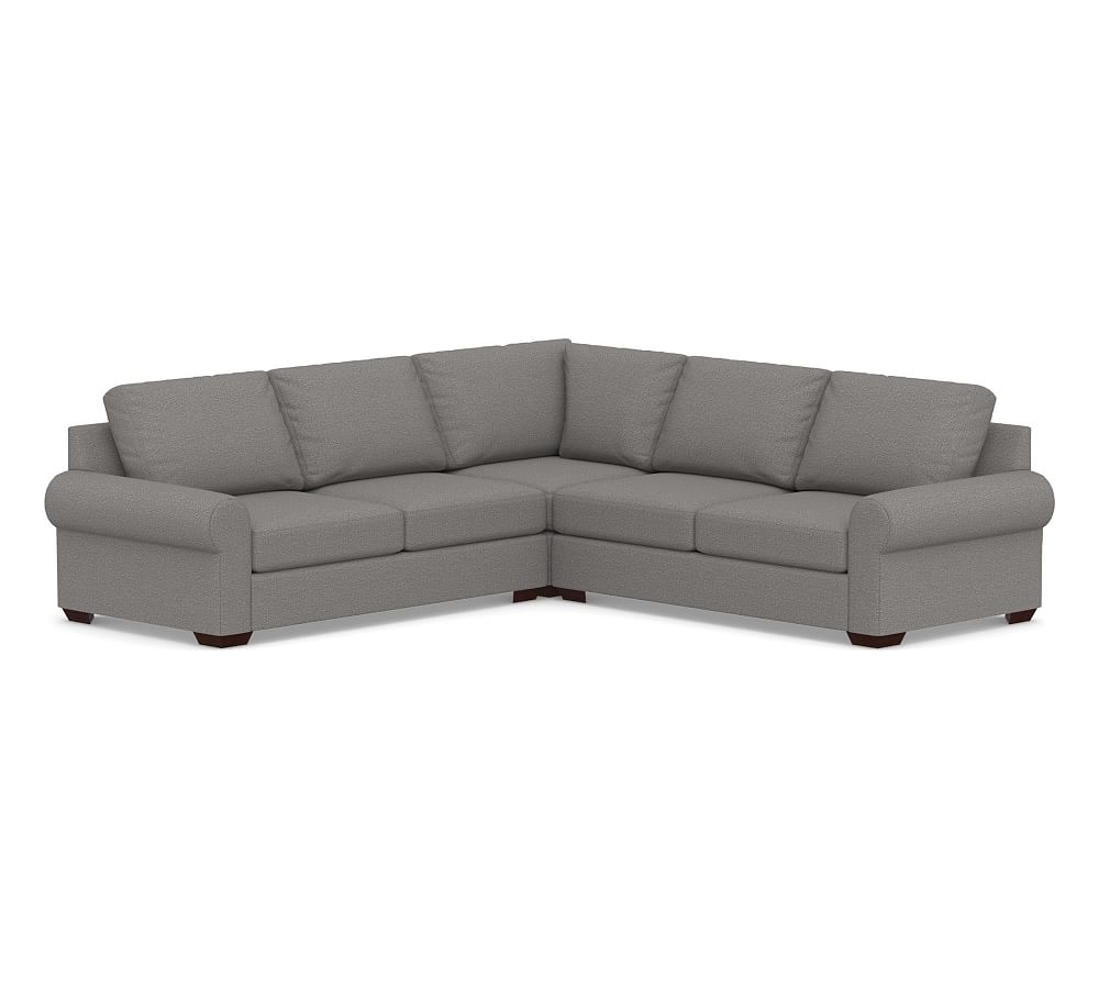 Big Sur Roll Arm Upholstered 3-Piece L-Shaped Corner Sectional, Down Blend Wrapped Cushions, Performance Chateau Basketweave Blue - Image 0