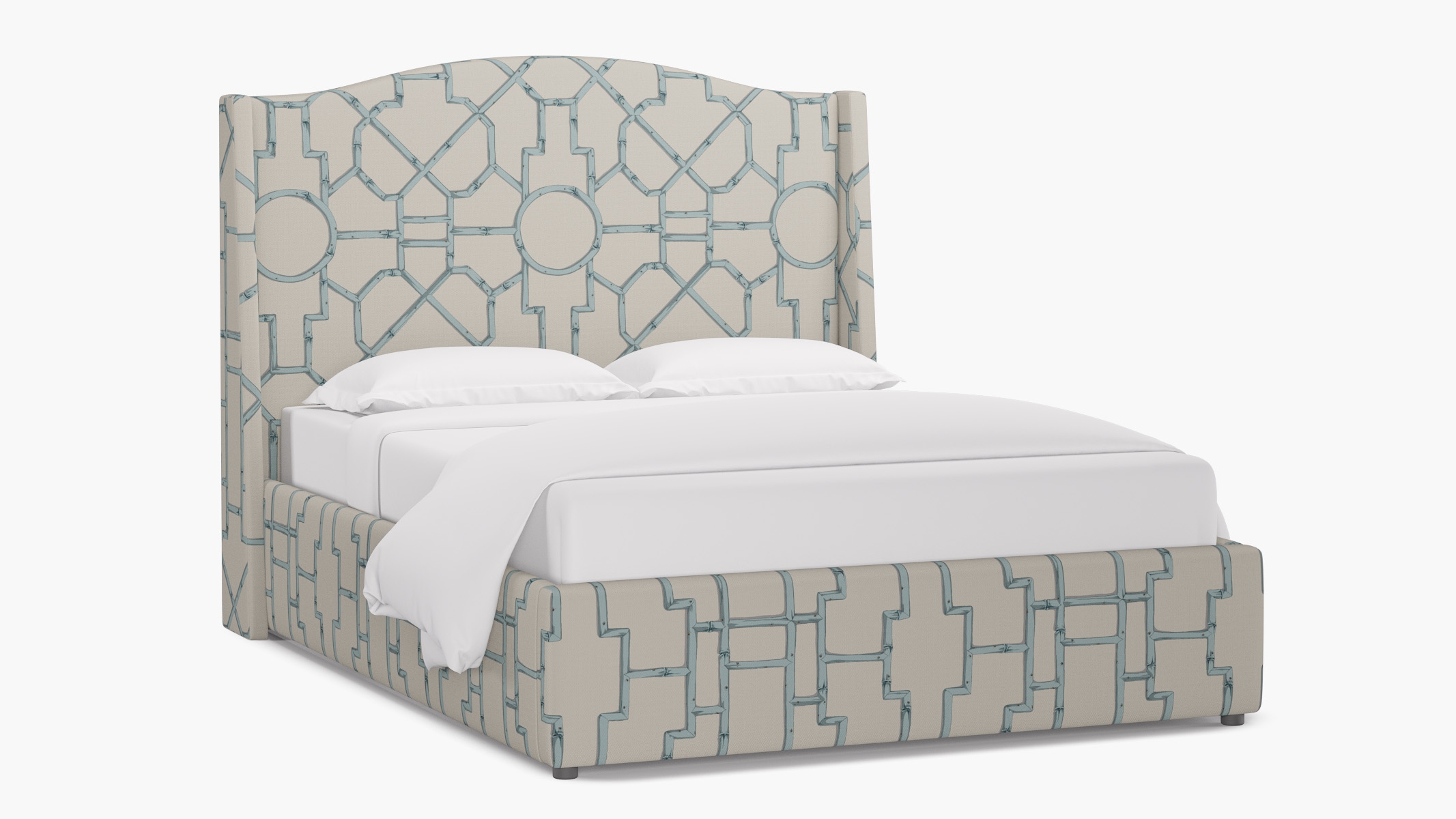 Curved Wingback Bed, Blue Baldwin Bamboo, Twin - Image 1