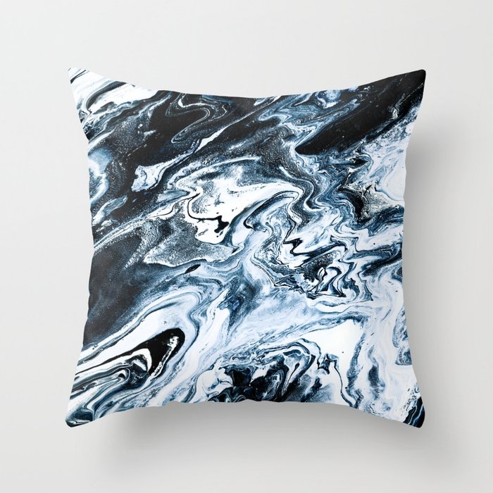 M A R B L E - Dark Blue & White Throw Pillow by Iris Lehnhardt - Cover (16" x 16") With Pillow Insert - Outdoor Pillow - Image 0