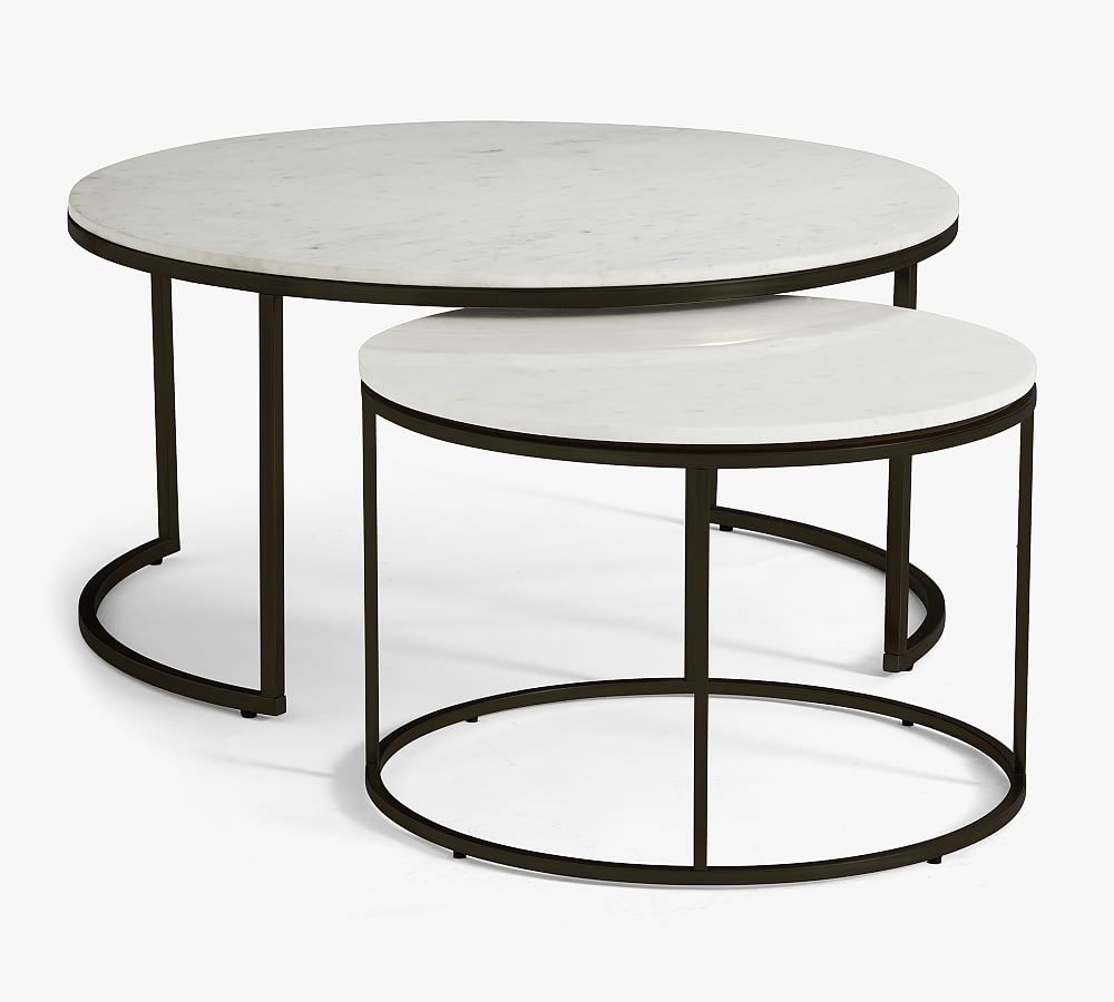 Delaney Round Marble Nesting Coffee Tables, Bronze, Set of 2 - Image 0