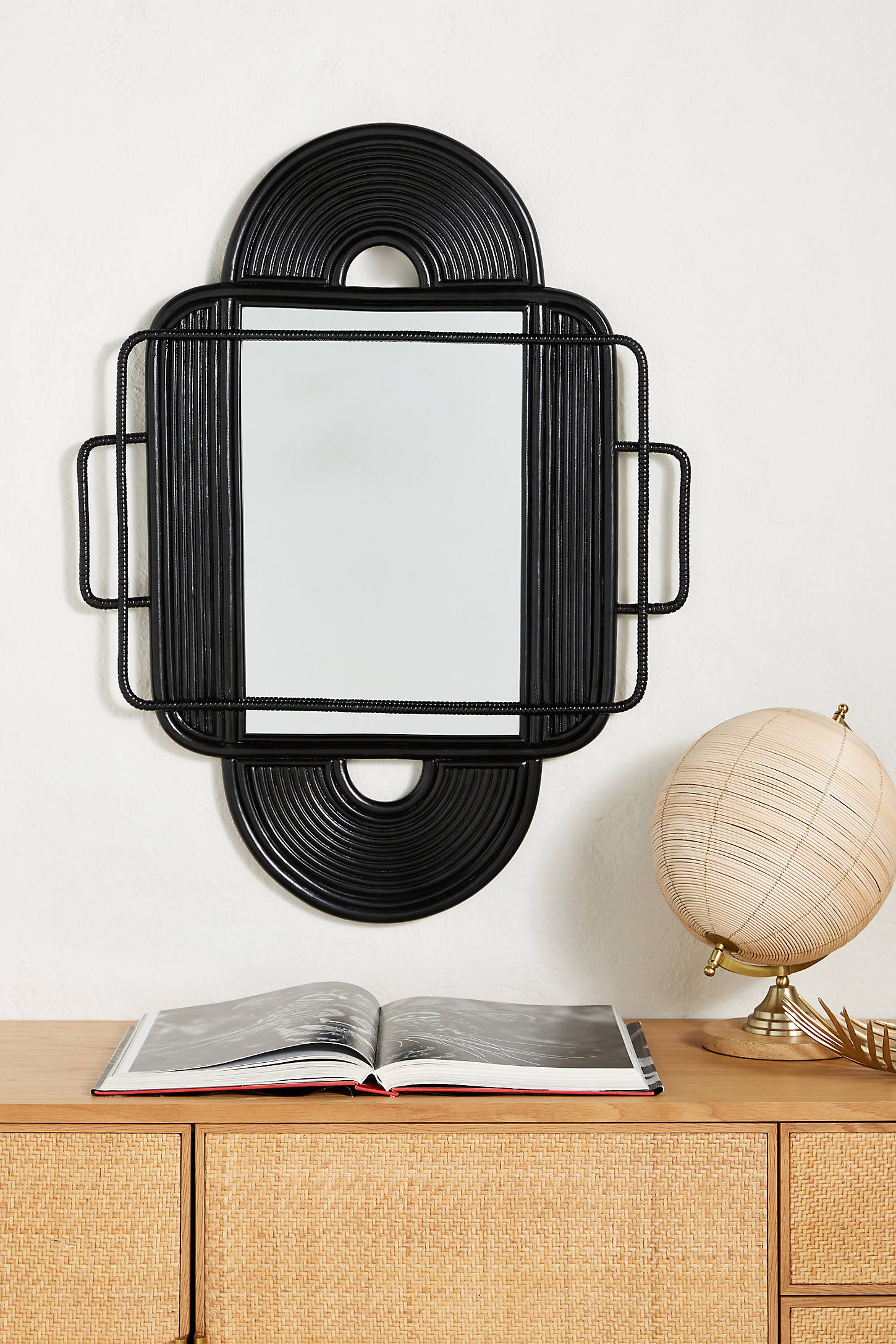 Sculpted Rattan Mirror By Anthropologie in Black Size M - Image 0