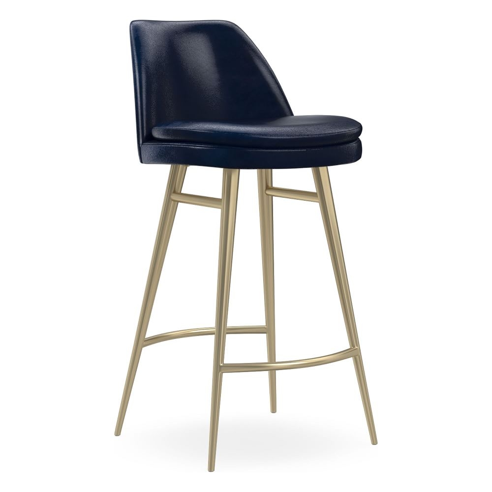 Finley Counter Stool, Ludlow Leather, Navy, Light Bronze - Image 1