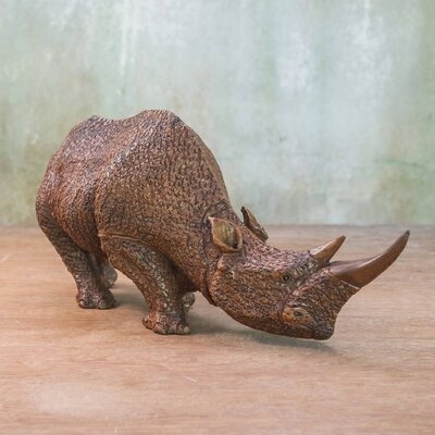 Majestic Rhino Wood Figurine - Image 0