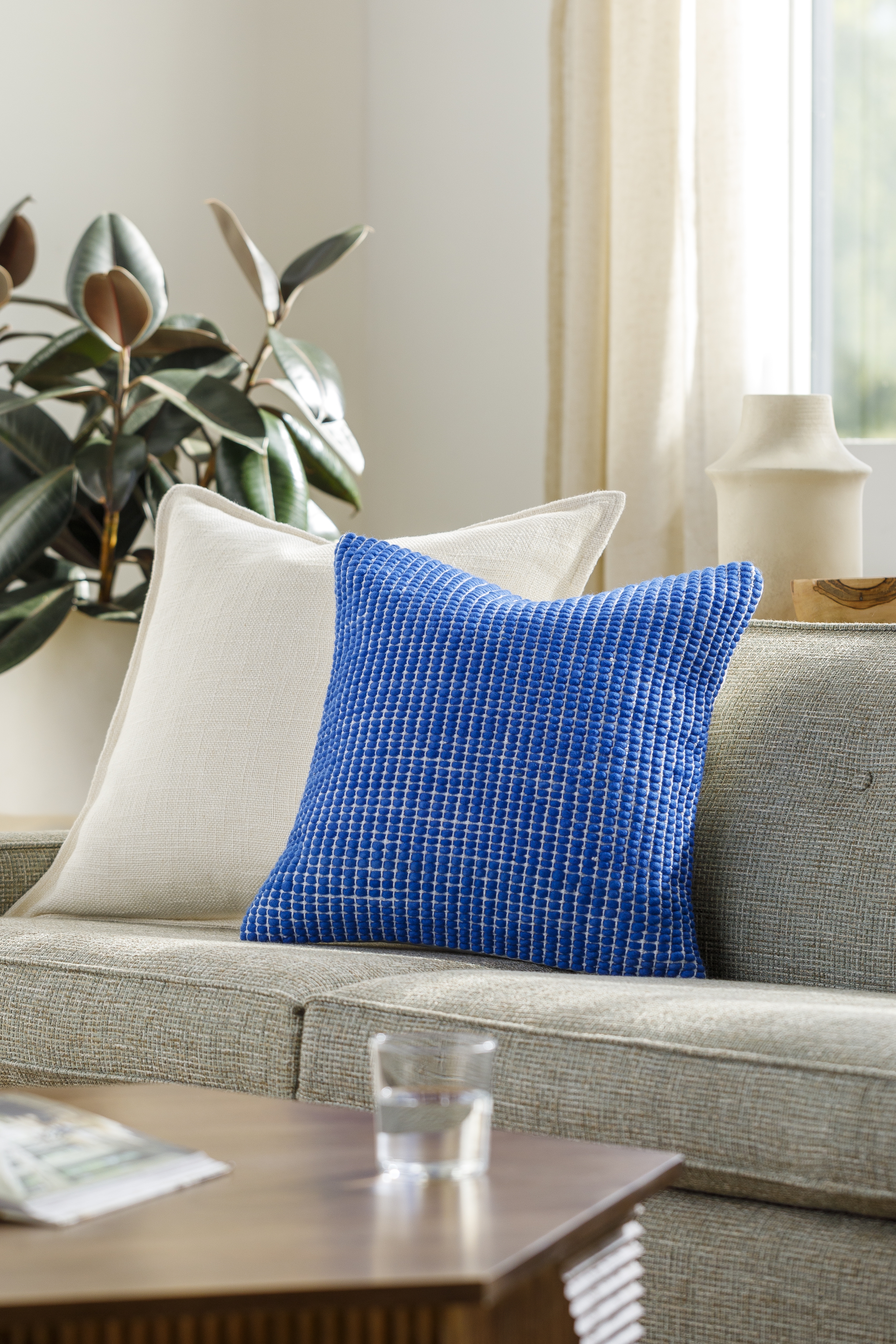 Livabliss Chunky Grid CUG-004 22"L x 22"W Down Filled Pillow - Image 1