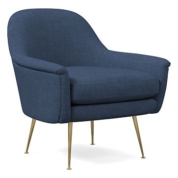 Phoebe Mid-Century Chair, Performance Yarn Dyed Linen Weave, French Blue, Pecan legs (Pecan legs not shown) - Image 0