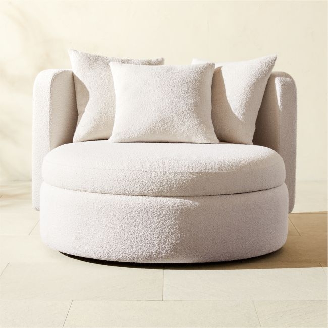 Lucie White Boucle Upholstered Outdoor Swivel Lounge Chair with Storage Set of 2 - Image 0