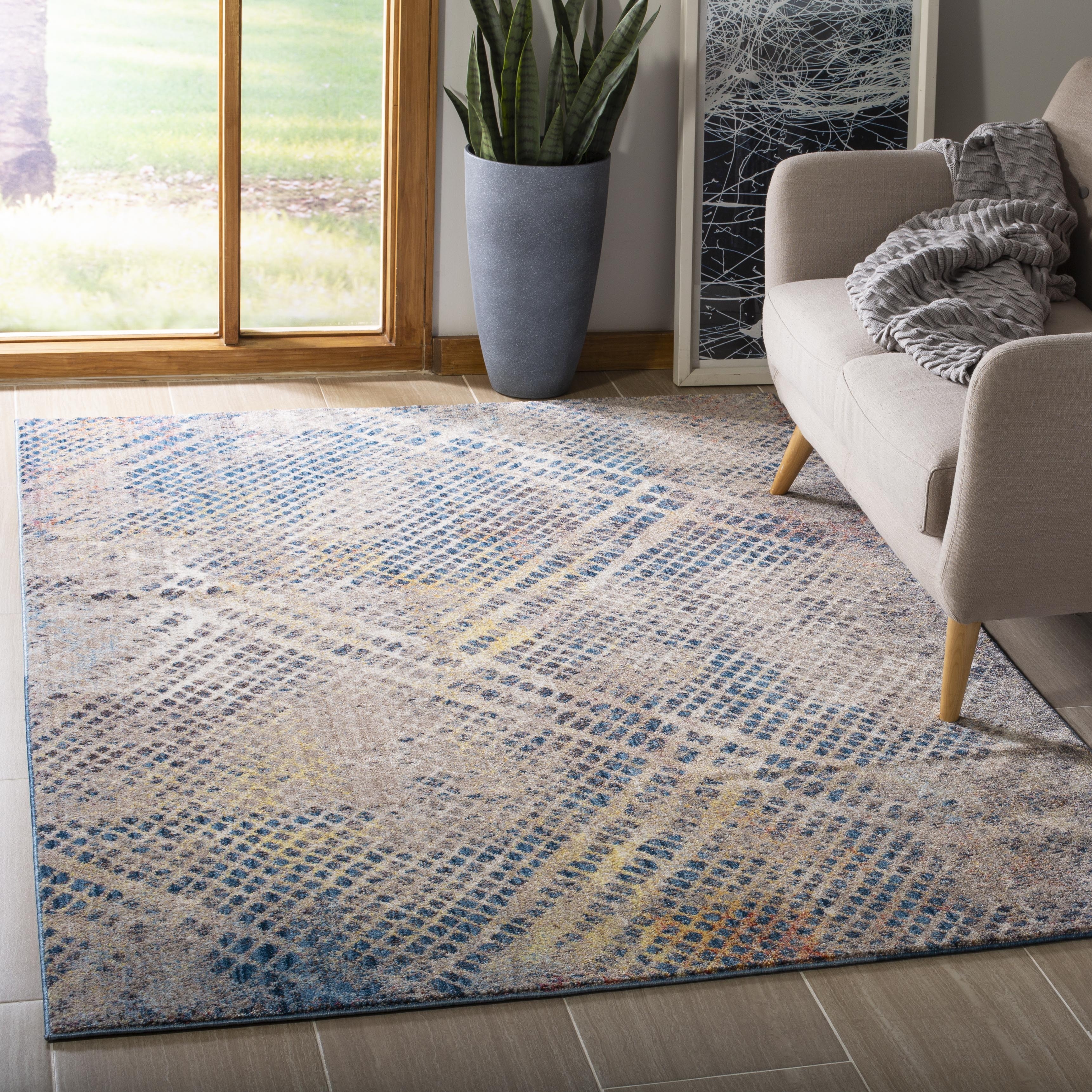 Arlo Home Woven Area Rug, MNY658E, Blue/Multi,  5' 1" X 7' 6" - Image 1