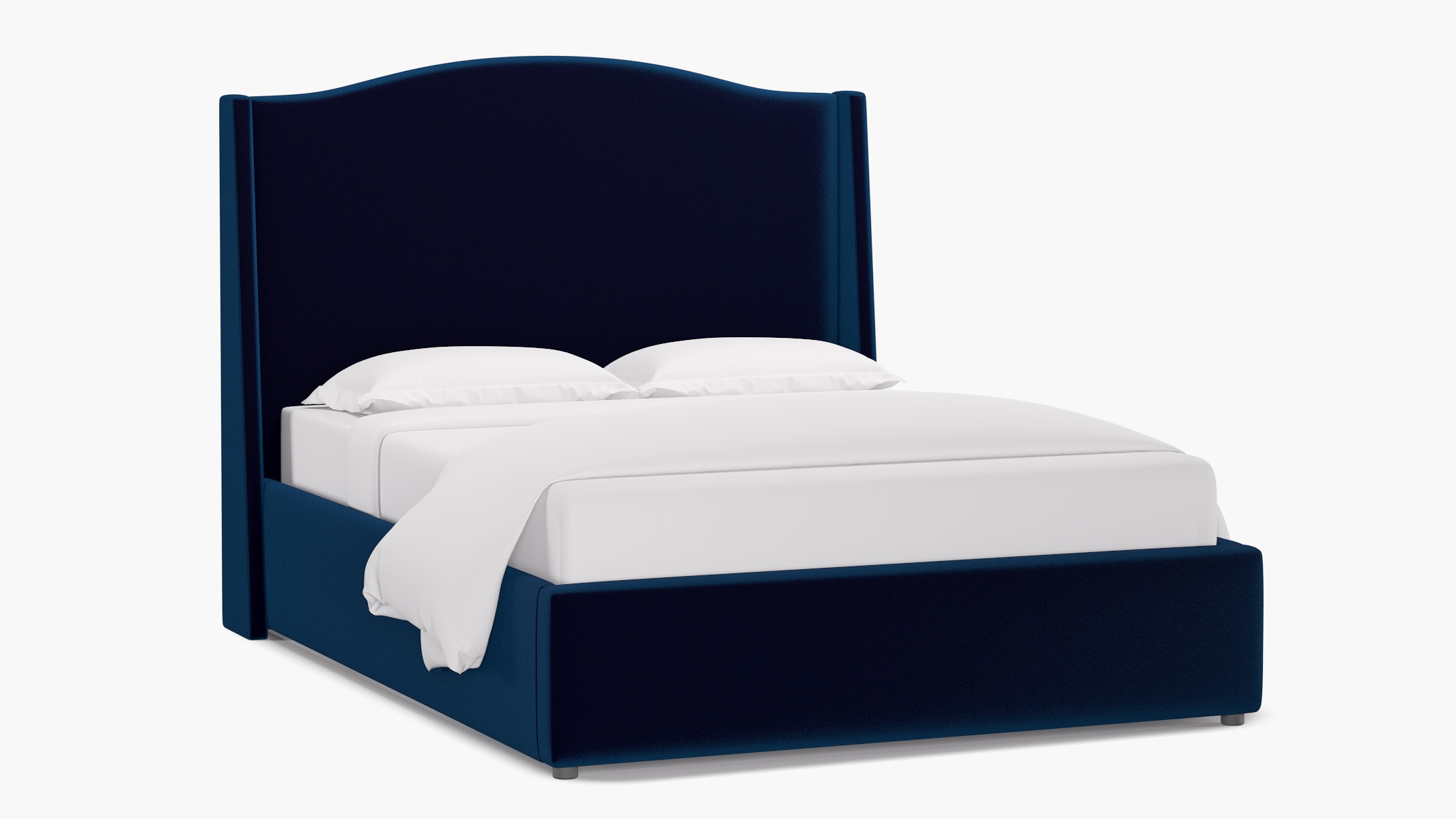 Curved Wingback Bed, Cobalt Performance Plush Velvet, Queen - Image 1